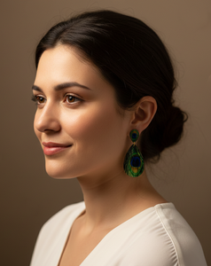Boucles d'oreilles pendantes en laiton faites à la main, motif plume bleue turque, style bohème pour soirée, avec revêtement PU résistant au ternissement, pour femme - Product Image 4