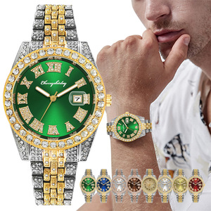 Reloj de Metal para Hombre, Estilo Hip Hop, Dos Tonos, Lujoso, con Esfera Dorada y Detalles Brillantes, Modelo 6073 - Product Image 3
