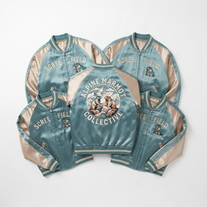 Blouson Bomber en Satin Crème Terracotta Brodé Style Varsity avec Fermeture Éclair sur le Devant – Vente en Gros Direct Usine - Product Image 6