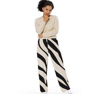 Pantalon large pour femme à imprimé zèbre, rayures beige et noires, tricoté, taille élastique, longueur intégrale, coupe ample, style artistique, loungewear et sportswear - Product Image 2