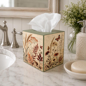 Boîte à mouchoirs en bois imprimée avec motif tournesol, support décoratif autoportant jaune en forme de cube - Product Image 4