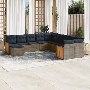 Juego de sofás de jardín de ratán sintético gris de 11 piezas con cojines para muebles de patio - Product Image 1