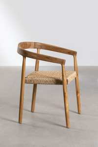 Chaise de salle à manger en teck de style scandinave avec assise et dossier en rotin tressé, mobilier d'intérieur écologique léger pour restaurant - Product Image 4