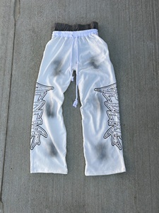 Pantalon de jogging noir pour homme, taille élastique avec cordon de serrage, style urbain, motif lettres imprimées, en polyester mi-lourd - Product Image 3