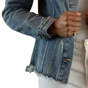 Chaqueta Vaquera Pretty Poodle para Mujer, Abrigo Azul Vaquero con Gráficos de Chenille, Estilo Casual Urbano de Hermandad Griega - Product Image 5