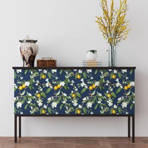 Carta da Parati Adesiva Blu Scuro con Motivi Floreali, Carta Adesiva Vintage con Uccelli, Foglie e Frutta, Impermeabile e Rimovibile, Design Botanico - Product Image 2