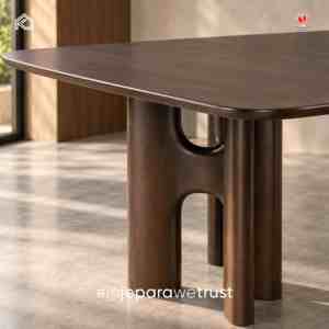Sculptural Solid Wood Dining <b>Table</b> Rounded Rectangle Top Arched Pedestal Base Luxury Dining Room Hotel Restaurant Furniture - Product Image 2