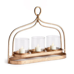 Cercles dorés contemporains en bambou entrelacés avec inserts en verre transparent pour bougies ; disponibles à prix de gros. - Product Image 2