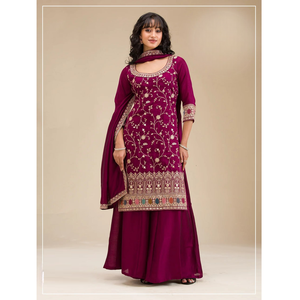 Direct Factory Supply Salwar Suit Palazzo Styles Vichitra with Heavy Embroidery Sequence Work Readymade <b>Pakistani</b> Salwar Kameez - Product Image 1