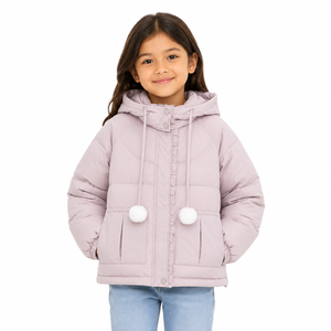Chaqueta Acolchada de Invierno para Niñas Livster, Color Rosa Claro, con Estampado, Capucha con Cordón Ajustable y Cremallera Frontal Completa - Product Image 1