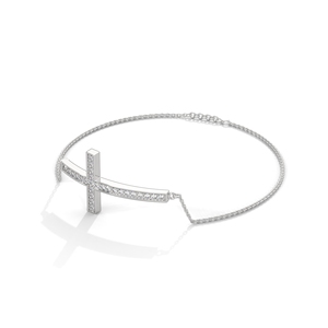 925 Sterling <b>Silver</b> Cross <b>Bracelet</b> Cubic Zircon Link Chain <b>Bangle</b> Rhodium Plated Faith Jewelry Gift - Product Image 2