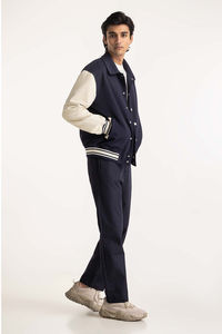 Blouson universitaire unisexe tendance coupe oversize col et poignets côtelés manches contrastantes broderie personnalisée tendance tenue d'équipe scolaire - Product Image 6