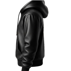 <b>Mens</b> <b>pullover</b> leather hoodie Low Moq Solid Color And Pattern <b>Men</b> Heavyweight Unique Style <b>Pullover</b> Hoodie Made Leather Hoodie - Product Image 2