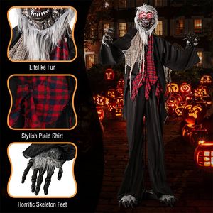 Decorazione di Halloween: Lupo mannaro animatronico di 2,5 m con ululati, occhi lampeggianti rossi e braccia posizionabili - Product Image 3