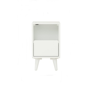 Modern Nordic Style White Bedside <b>Table</b> with Open Cubby and Single Drawer Modern Bedroom Accent <b>Table</b> Solid Wood Leg <b>Side</b> <b>Table</b> - Product Image 2