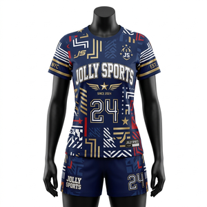 Ensemble short et maillot de football en maille polyester anti-humidité GSM pour femme, avec empiècements contrastants bleu sarcelle et orange, logo personnalisé en twill, ensembles pour femme - Product Image 6
