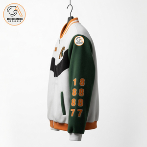 FAMU Custom Wholesale Unisex Green Orange Fleece Hooded Breathable Eco-Friendly Winter Varsity <b>Jacket</b> Vintage Embroidery Stand - Product Image 3