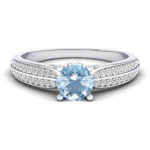 Anillos Solitarios de Plata de Ley 925 de Alta Calidad REYES con Moissanita y Piedra Preciosa Aguamarina, Regalo de Compromiso, Joyería Fina para Mujer - Product Image 1