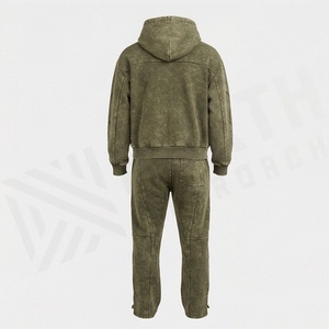 Custom Vintage Zip Up Tracksuits For Men Acid Wash Print Solid Pattern Summer Flares Pant High Quality Hoodie <b>Sweats</b> <b>Set</b> - Product Image 2