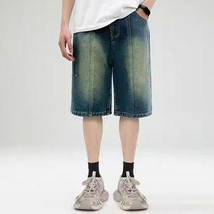 กางเกงยีนส์ขาสั้นผู้ชายดีไซน์โดดเด่น กางเกงยีนส์ขาสั้นสีพื้นสำหรับฤดูร้อน ระบายอากาศได้ดี เป็นมิตรกับสิ่งแวดล้อม สไตล์ไฮสตรีท สำหรับผู้ชาย - Product Image 5