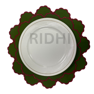 100% Linen Green <b>Placemats</b> with Pink Embroidery <b>Round</b> Table <b>Placemat</b> Reusable Table Mats Bulk for Hotels, Weddings & Home Events - Product Image 5