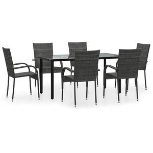 Set da pranzo da giardino in Poly Rattan grigio 7 pezzi eleganti mobili da esterno - Product Image 2