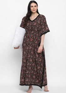 Kaftan en coton à nouer à fleurs imprimé bloc de main noir caftan parfait pour les fêtes - Product Image 2