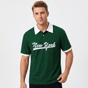 เสื้อโปโลแขนสั้นสีดำสำหรับผู้ชาย คอปกสีขาว พิมพ์ลายนิวยอร์ก สไตล์ลำลอง - Product Image 5