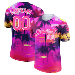 เสื้อเจอร์ซีย์พิมพ์ลายต้นปาล์มแบบซับลิเมชั่น ย้อมสีแบบไทได น้ำหนักเบา 200 GSM ผลิตจากโพลีเอสเตอร์ผสมคอตตอน สำหรับชุดทีมแบบสั่งทำพิเศษ - Product Image 2