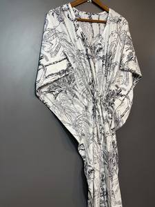 Nuevo Kaftán con Estampado Animal, Cuello en V, Cordón Ajustable, Estilo Flare, de Algodón Suave Indio, con Encaje, Largo, para Playa o Dama de Honor - Product Image 6