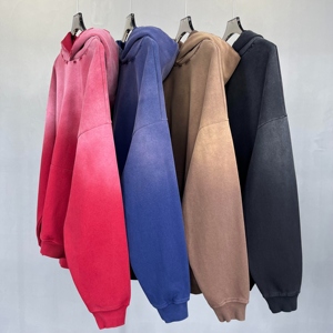 Venta al por mayor: Nuevas tendencias de invierno para hombre, sudadera con capucha extragrande y holgada de 450 g/m², personalizada, estilo vintage, con agujeros rotos y lavado francés. - Product Image 1