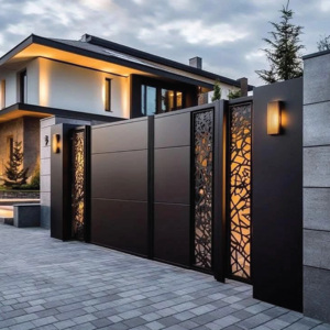 מערכת שער אוטומטית לוילה מודרנית יוקרתית לחצר קדמית ולגינה, ספק שער גדר חיצוני מסגסוגת אלומיניום - Product Image 1