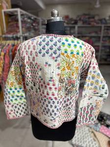 Handmade Floral <b>Quilted</b> Cotton Jacket Mandarin Collar <b>Single</b> Button Closure Full Sleeve Spring Women's Reversible Style GIFT - Product Image 6