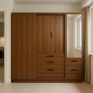 Armoire moderne en teck avec tiroirs et miroir - Product Image 1