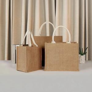 Custom Jute Shopping <b>Bag</b> <b>Medium</b> Size Top Handle Hand Length Handle For Groceries - Product Image 2