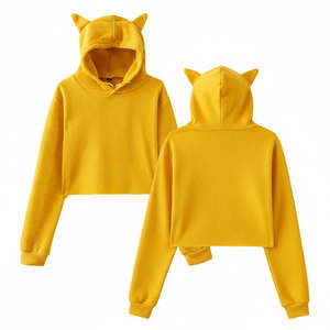 เสื้อฮู้ดครอปผู้หญิงแขนยาวสีพื้นดีไซน์หูแมวถักนิตติ้งสวมใส่สบายๆในฤดูใบไม้ร่วง - Product Image 3