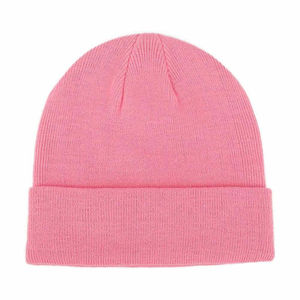 Pink Beanie Hat 100% Acrylic Knit <b>Winter</b> <b>Cap</b> Unisex Casual Solid Color Folded Cuff Adult Size 56-58CM - Product Image 1