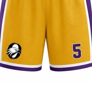 Shorts de basket-ball pour hommes et femmes, jaunes et violets, pour équipes sportives, vêtements de sport confortables, respirants, équipement de performance - Product Image 3