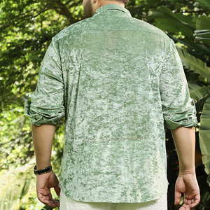 เสื้อเชิ้ตกำมะหยี่ผู้ชายดีไซน์ล่าสุดสำหรับขายออนไลน์ สีพื้น แขนยาว ปกคอเสื้อพับได้ เสื้อเชิ้ตกำมะหยี่สำหรับผู้ชาย - Product Image 2