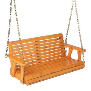 Balançoire de véranda en bois pour 2 personnes avec chaînes de suspension, 1 pièce, pour jardin, cour ou patio - Product Image 5