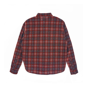 Camisa de Franela para Hombre, Fabricada a Medida, con Tela Teñida en Hilo, Algodón Cepillado, Manga Larga, Diseño a Cuadros Rojo y Negro - Product Image 2