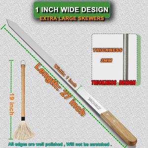 Brochettes extra larges de 27 pouces en acier inoxydable 304 avec manche en bois, de 1 pouce de large, pour grillades, outil de barbecue plat - Product Image 2