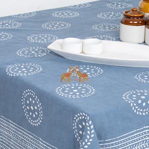 Blue Dabu Floral Print Hand Block Printed Pure Cotton Rectangle <b>Tablecloth</b> Indian Farmhouse Wedding <b>Round</b> <b>Table</b> Cover - Product Image 4
