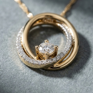 Collar de oro de 14 quilates chapado en oro para mujer, minimalista, bicolor, con colgante de diamante entrelazado, ovalado abierto y retorcido, con solitario de diamante cultivado en laboratorio, ideal para fiestas. - Product Image 3
