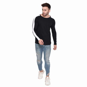 T-shirt à manches longues uni personnalisé pour homme, en coton doux, col rond, décontracté, design uni, coupe ajustée - Product Image 5