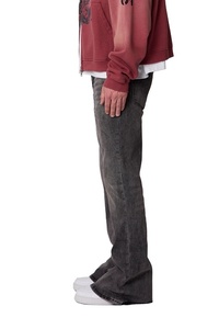 Jean en denim super évasé vintage noir délavé taille mi-haute coupe régulière léger écologique personnalisable - Product Image 3