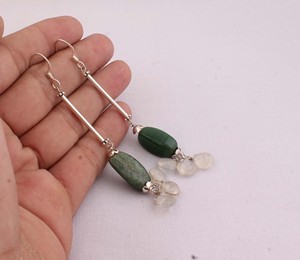 Vente en gros de boucles d'oreilles en argent sterling 925 avec jade vert naturel, boucles d'oreilles pendantes en pierre précieuse de jade vert, fabricant de bijoux en argent S925 - Product Image 4