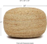 Pouf ottoman tressé naturel en jute et chanvre, confortable, de style bohème, fait main, pour une assise décontractée à la maison, au bureau ou dans la chambre.