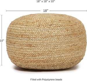Pouf ottoman tressé naturel en jute et chanvre, confortable, de style bohème, fait main, pour une assise décontractée à la maison, au bureau ou dans la chambre. - Product Image 4