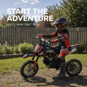 Mini moto à essence noire de 49 cm³ avec démarrage manuel, moto à 2 temps pour enfants, course et divertissement, moto tout-terrain pour enfants - Product Image 1